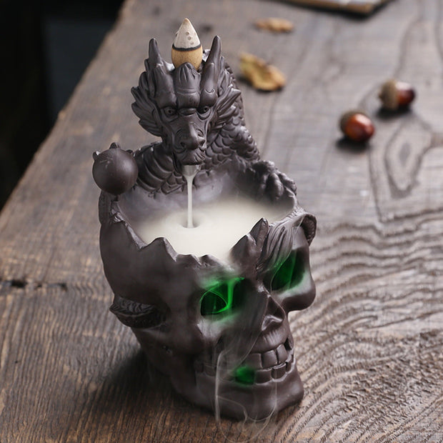 Thrilling Skull & Dragon LED Backflow Incense Burner – Mesmerizing Waterfall Effect – Perfect Halloween Decor