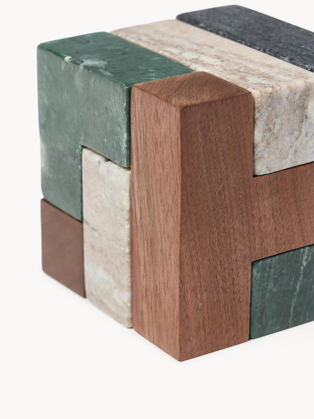 Figura Decorativa de Mármol y Madera de Nogal – Elegancia Natural para tu Hogar