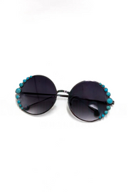 Chic Black Sunglasses with Hand-Applied Faux Turquoise Detailing