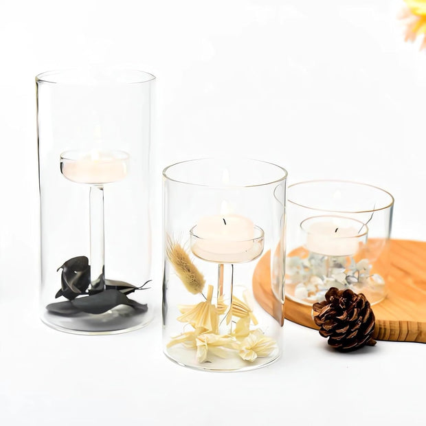 Elegant 5-Piece Glass Hurricane Candle Holder Set – Create Stunning Centerpieces with Floating or Pillar Candles