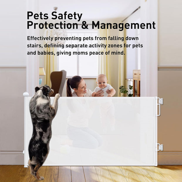 Extra-Wide Retractable Baby & Pet Gate – 55" Mesh Safety Barrier for Stairs, Doorways & More | Tall 33", Indoor/Outdoor Use (White)