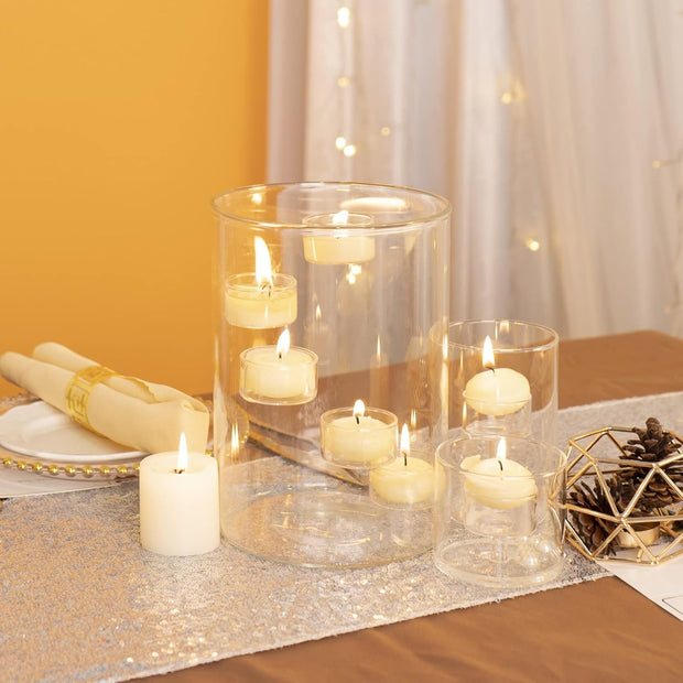 Elegant 5-Piece Glass Hurricane Candle Holder Set – Create Stunning Centerpieces with Floating or Pillar Candles
