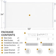 Extra-Wide Retractable Baby & Pet Gate – 55" Mesh Safety Barrier for Stairs, Doorways & More | Tall 33", Indoor/Outdoor Use (White)