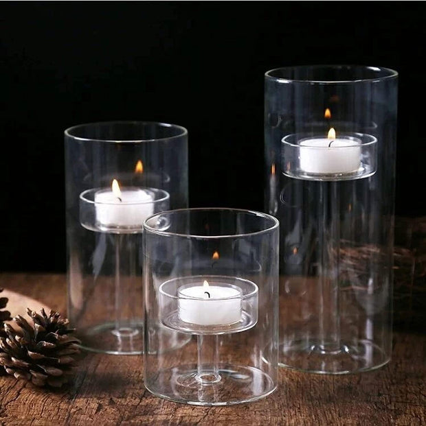 Elegant 5-Piece Glass Hurricane Candle Holder Set – Create Stunning Centerpieces with Floating or Pillar Candles
