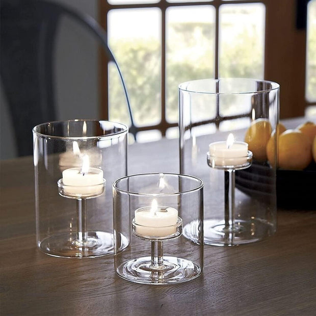 Elegant 5-Piece Glass Hurricane Candle Holder Set – Create Stunning Centerpieces with Floating or Pillar Candles