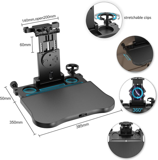 Transform Your Ride! Expandable Car Tray Table for Eating, Working & Relaxing – Fits Steering Wheel & Backseat | With Cup, Phone & Laptop Holders