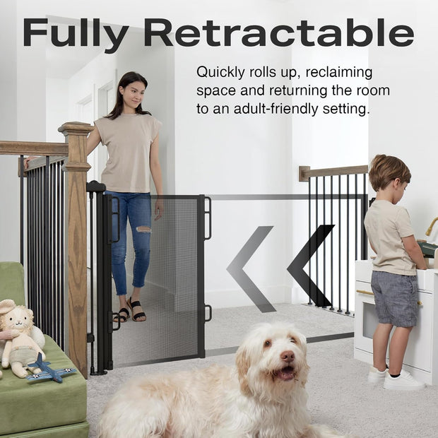 Extra-Wide Retractable Baby & Pet Gate – 55" Mesh Safety Barrier for Stairs, Doorways & More | Tall 33", Indoor/Outdoor Use (White)