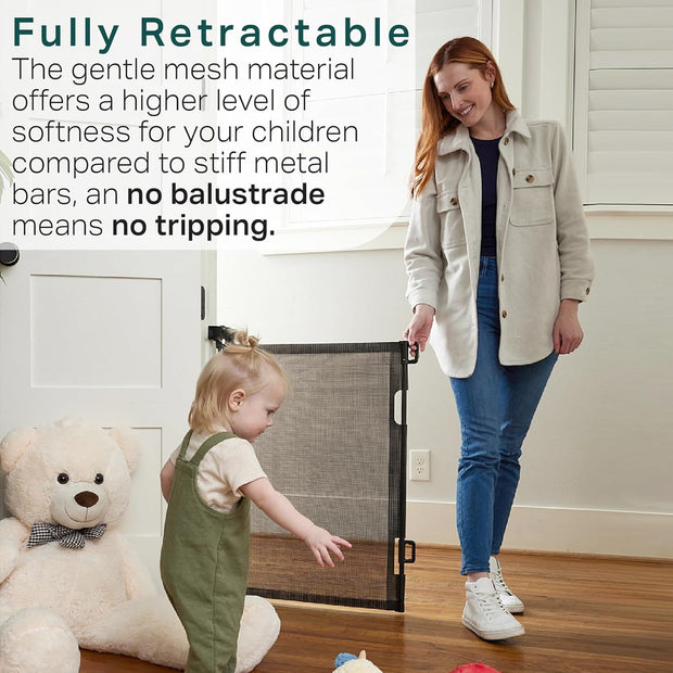 Extra-Wide Retractable Baby & Pet Gate – 55" Mesh Safety Barrier for Stairs, Doorways & More | Tall 33", Indoor/Outdoor Use (White)