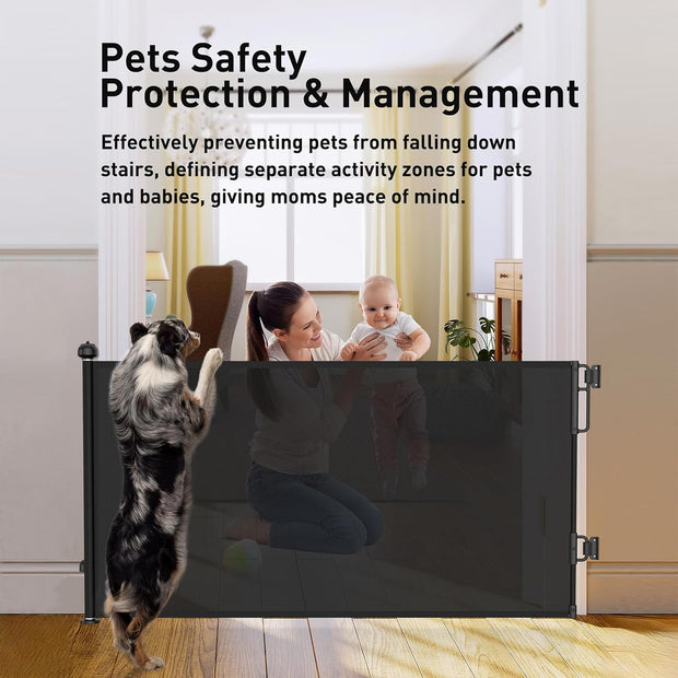 Extra-Wide Retractable Baby & Pet Gate – 55" Mesh Safety Barrier for Stairs, Doorways & More | Tall 33", Indoor/Outdoor Use (White)