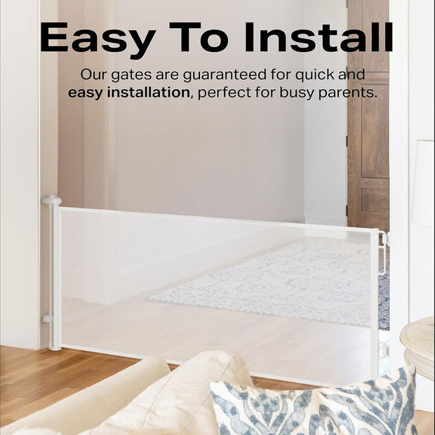Extra-Wide Retractable Baby & Pet Gate – 55" Mesh Safety Barrier for Stairs, Doorways & More | Tall 33", Indoor/Outdoor Use (White)