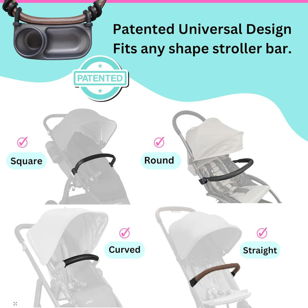 Snack On-the-Go! Universal Stroller Tray with Cup Holder – Grips Tight, Fits Right!