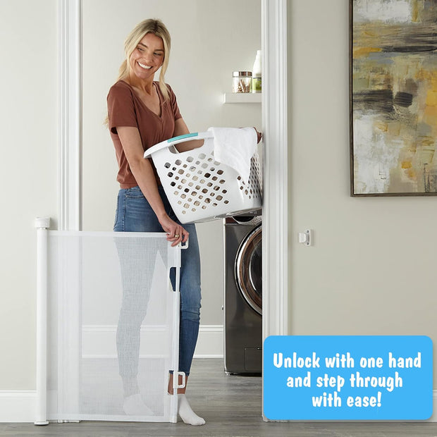 Extra-Wide Retractable Baby & Pet Gate – 55" Mesh Safety Barrier for Stairs, Doorways & More | Tall 33", Indoor/Outdoor Use (White)