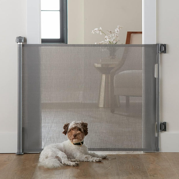 Extra-Wide Retractable Baby & Pet Gate – 55" Mesh Safety Barrier for Stairs, Doorways & More | Tall 33", Indoor/Outdoor Use (White)