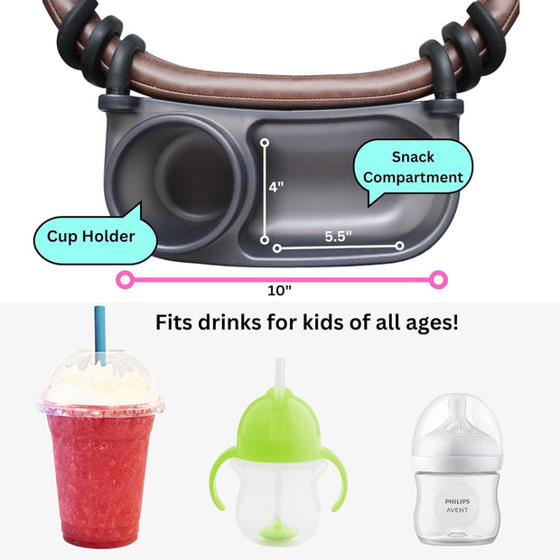 Snack On-the-Go! Universal Stroller Tray with Cup Holder – Grips Tight, Fits Right!