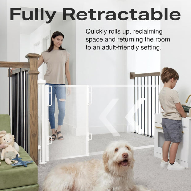 Extra-Wide Retractable Baby & Pet Gate – 55" Mesh Safety Barrier for Stairs, Doorways & More | Tall 33", Indoor/Outdoor Use (White)