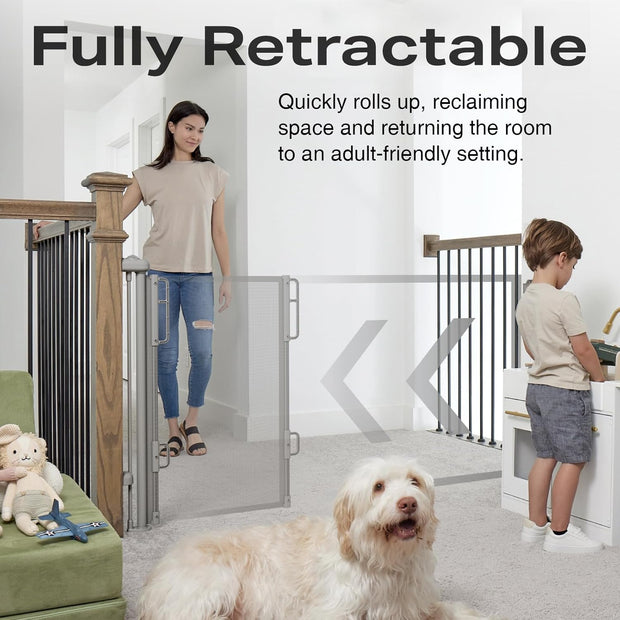 Extra-Wide Retractable Baby & Pet Gate – 55" Mesh Safety Barrier for Stairs, Doorways & More | Tall 33", Indoor/Outdoor Use (White)