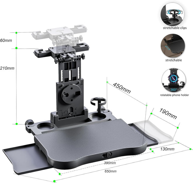 Transform Your Ride! Expandable Car Tray Table for Eating, Working & Relaxing – Fits Steering Wheel & Backseat | With Cup, Phone & Laptop Holders