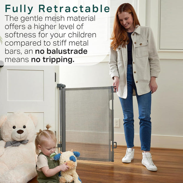 Extra-Wide Retractable Baby & Pet Gate – 55" Mesh Safety Barrier for Stairs, Doorways & More | Tall 33", Indoor/Outdoor Use (White)