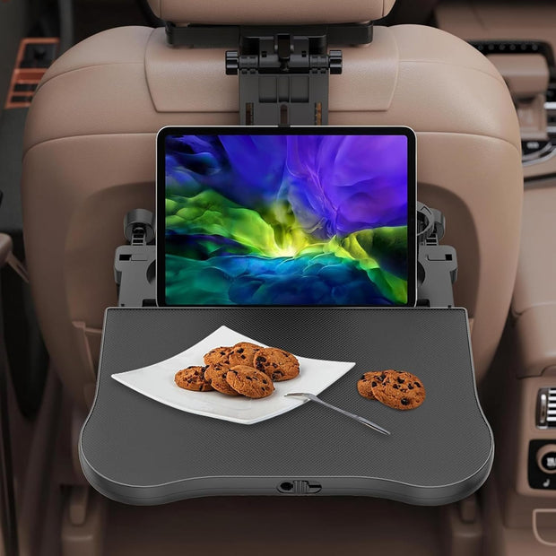 Transform Your Ride! Expandable Car Tray Table for Eating, Working & Relaxing – Fits Steering Wheel & Backseat | With Cup, Phone & Laptop Holders