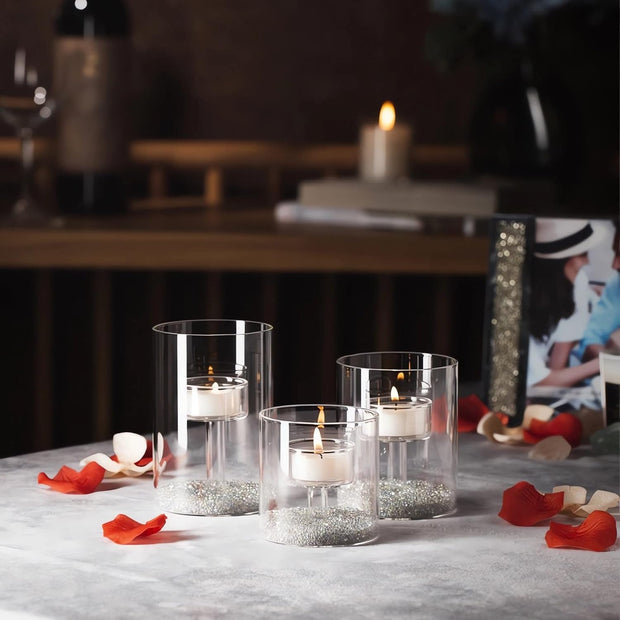 Elegant 5-Piece Glass Hurricane Candle Holder Set – Create Stunning Centerpieces with Floating or Pillar Candles