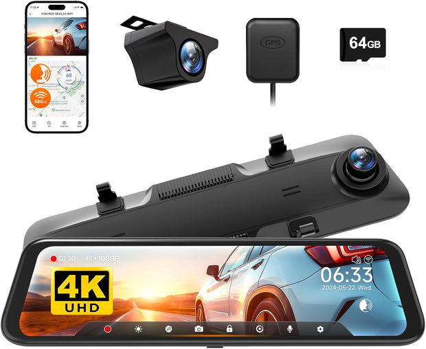 4-Inch 4K Mirror Dash Cam — Clear Night Vision, WiFi, Voice Control &amp; Built-In GPS 🚗📹