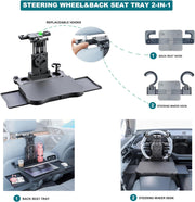Transform Your Ride! Expandable Car Tray Table for Eating, Working & Relaxing – Fits Steering Wheel & Backseat | With Cup, Phone & Laptop Holders