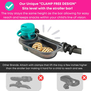 Snack On-the-Go! Universal Stroller Tray with Cup Holder – Grips Tight, Fits Right!
