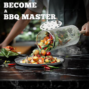 The Ultimate Grill Hack – 2PCS Rolling BBQ Baskets That Turn Anyone Into a Flame Master! | 304 Stainless Steel, Nesting Design & Wooden Handles for Epic Veggie, Shrimp & Meat Feasts Anywhere!