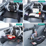 Transform Your Ride! Expandable Car Tray Table for Eating, Working & Relaxing – Fits Steering Wheel & Backseat | With Cup, Phone & Laptop Holders
