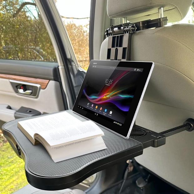 Transform Your Ride! Expandable Car Tray Table for Eating, Working & Relaxing – Fits Steering Wheel & Backseat | With Cup, Phone & Laptop Holders