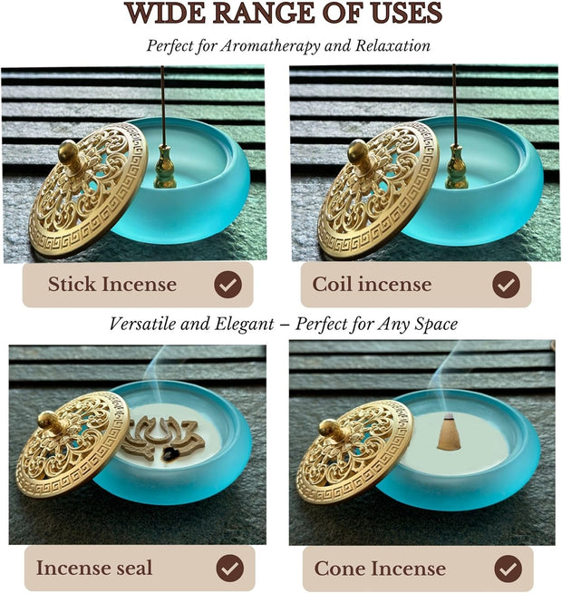 Complete Powder Incense Burner Kit with Censer & Art Mold Press Tools – Elegant Gift Box Set for Yoga, Meditation & Relaxation (Blue)