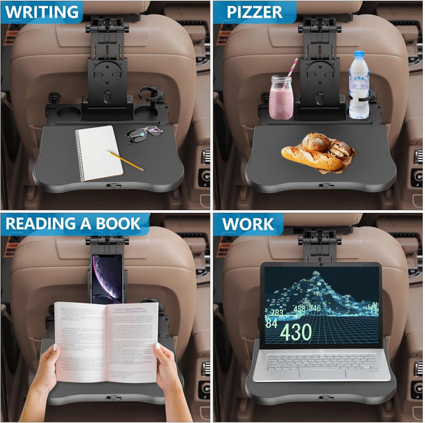 Transform Your Ride! Expandable Car Tray Table for Eating, Working & Relaxing – Fits Steering Wheel & Backseat | With Cup, Phone & Laptop Holders