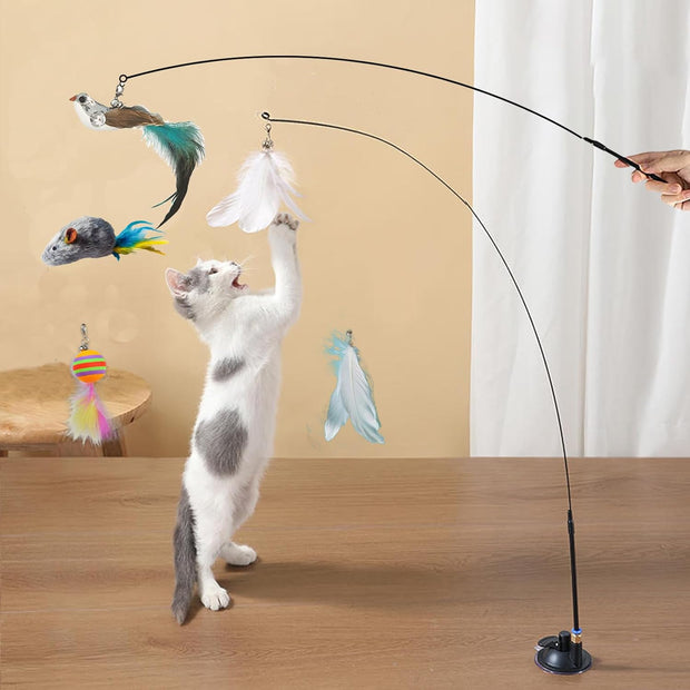 IInteractive Cat Toy 🐦 – Natural Bird Feathers, Manual & Auto Modes