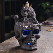Thrilling Skull & Dragon LED Backflow Incense Burner – Mesmerizing Waterfall Effect – Perfect Halloween Decor
