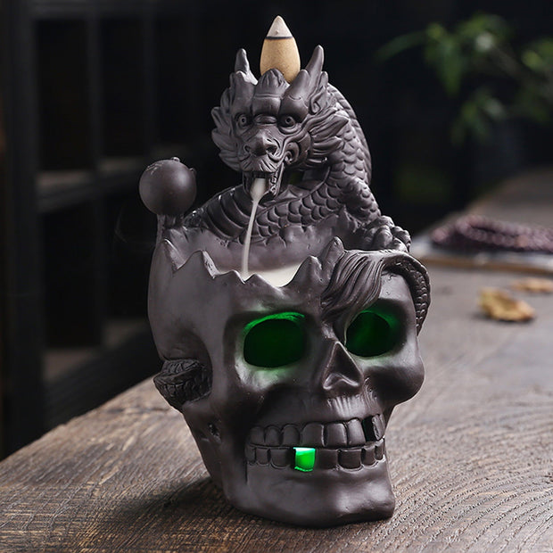 Thrilling Skull & Dragon LED Backflow Incense Burner – Mesmerizing Waterfall Effect – Perfect Halloween Decor