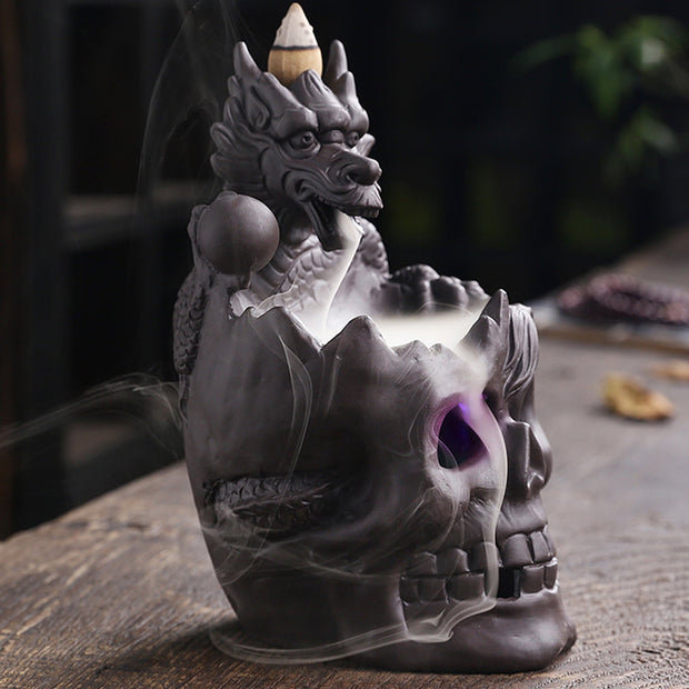Thrilling Skull & Dragon LED Backflow Incense Burner – Mesmerizing Waterfall Effect – Perfect Halloween Decor